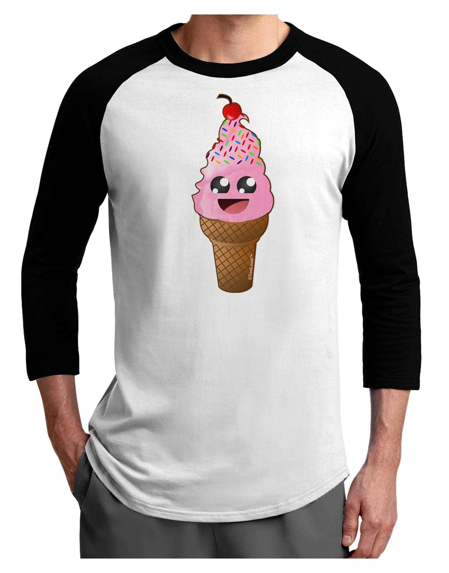 Cute Ice Cream Cone Adult Raglan Shirt-Raglan Shirt-TooLoud-White-Black-X-Small-Davson Sales