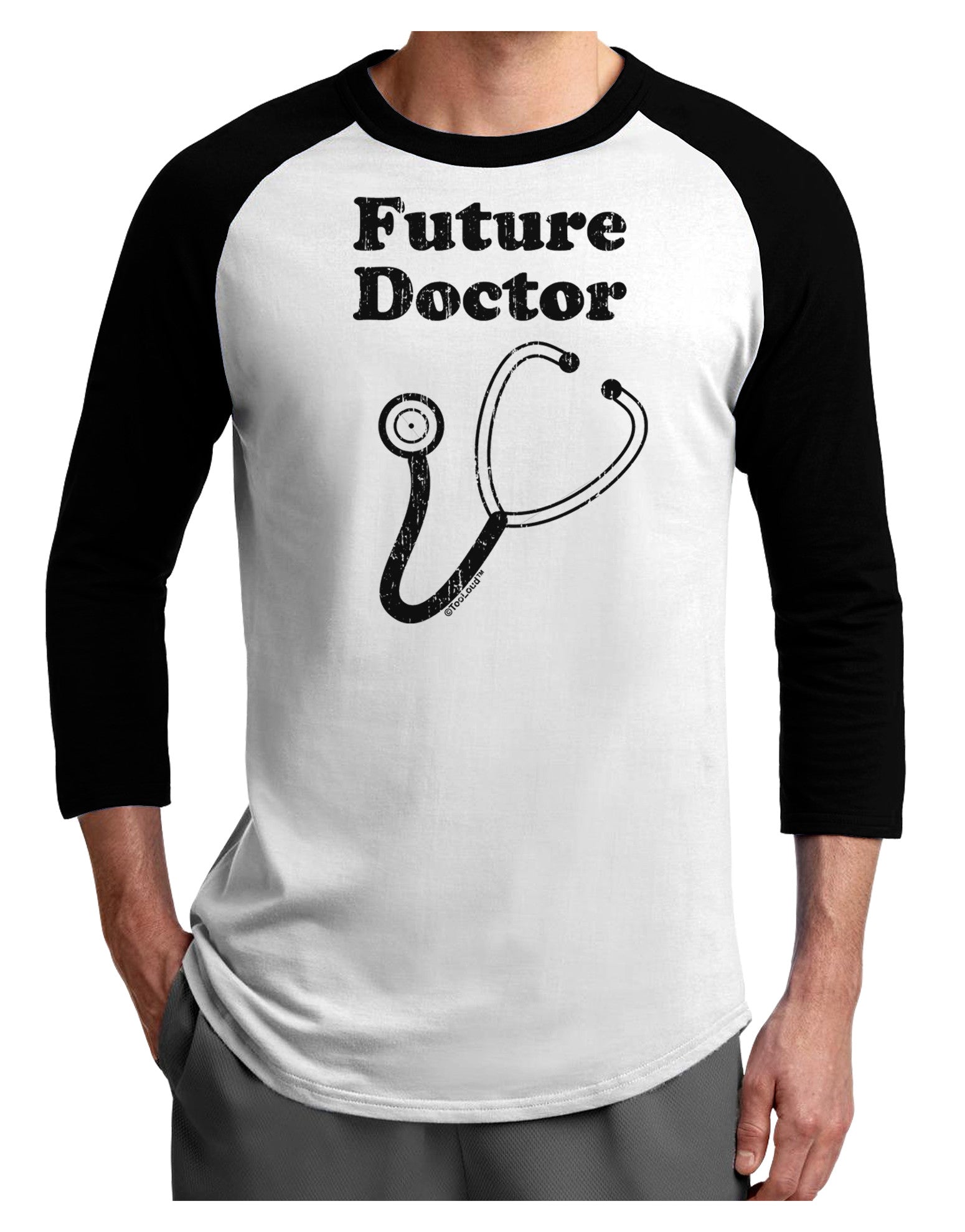 Future Doctor Distressed Adult Raglan Shirt-TooLoud-White-Black-X-Small-Davson Sales