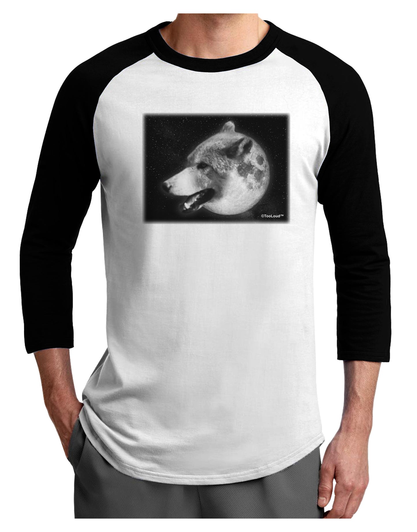 White Wolf Moon Adult Raglan Shirt-Raglan Shirt-TooLoud-White-Black-X-Small-Davson Sales