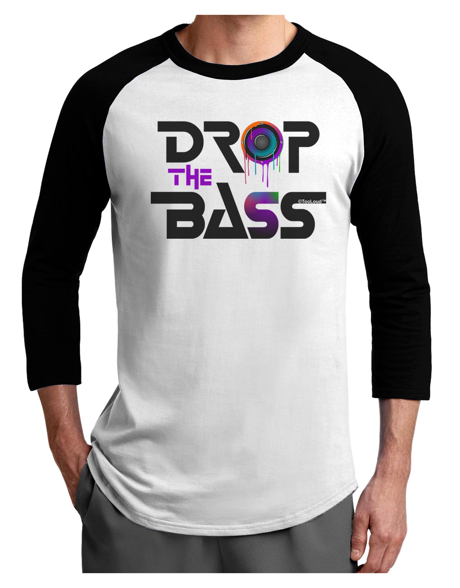 Drop The Bass - Drips Speaker Adult Raglan Shirt-Raglan Shirt-TooLoud-White-Black-X-Small-Davson Sales