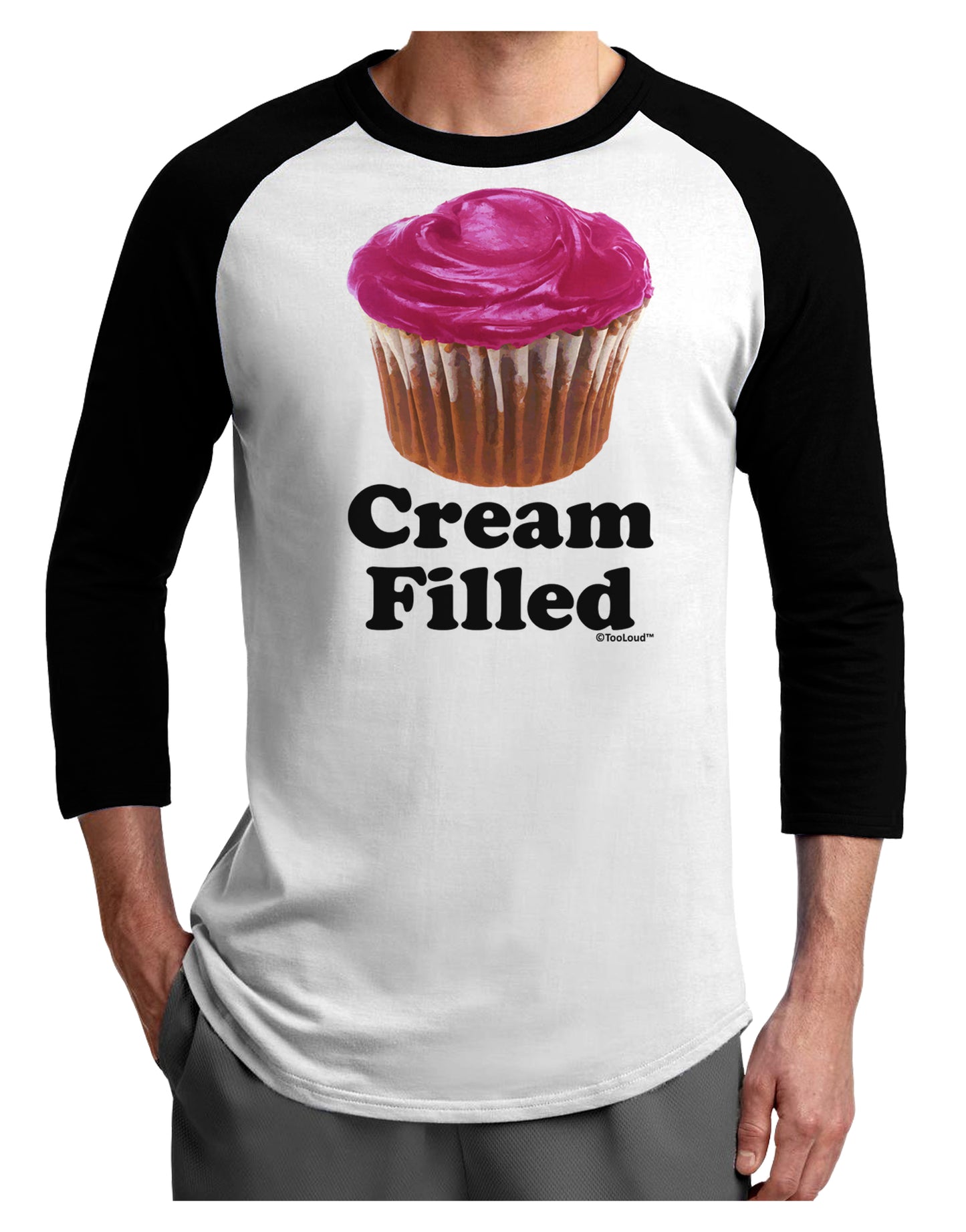 Cream Filled Pink Cupcake Design Adult Raglan Shirt by TooLoud-TooLoud-White-Black-X-Small-Davson Sales