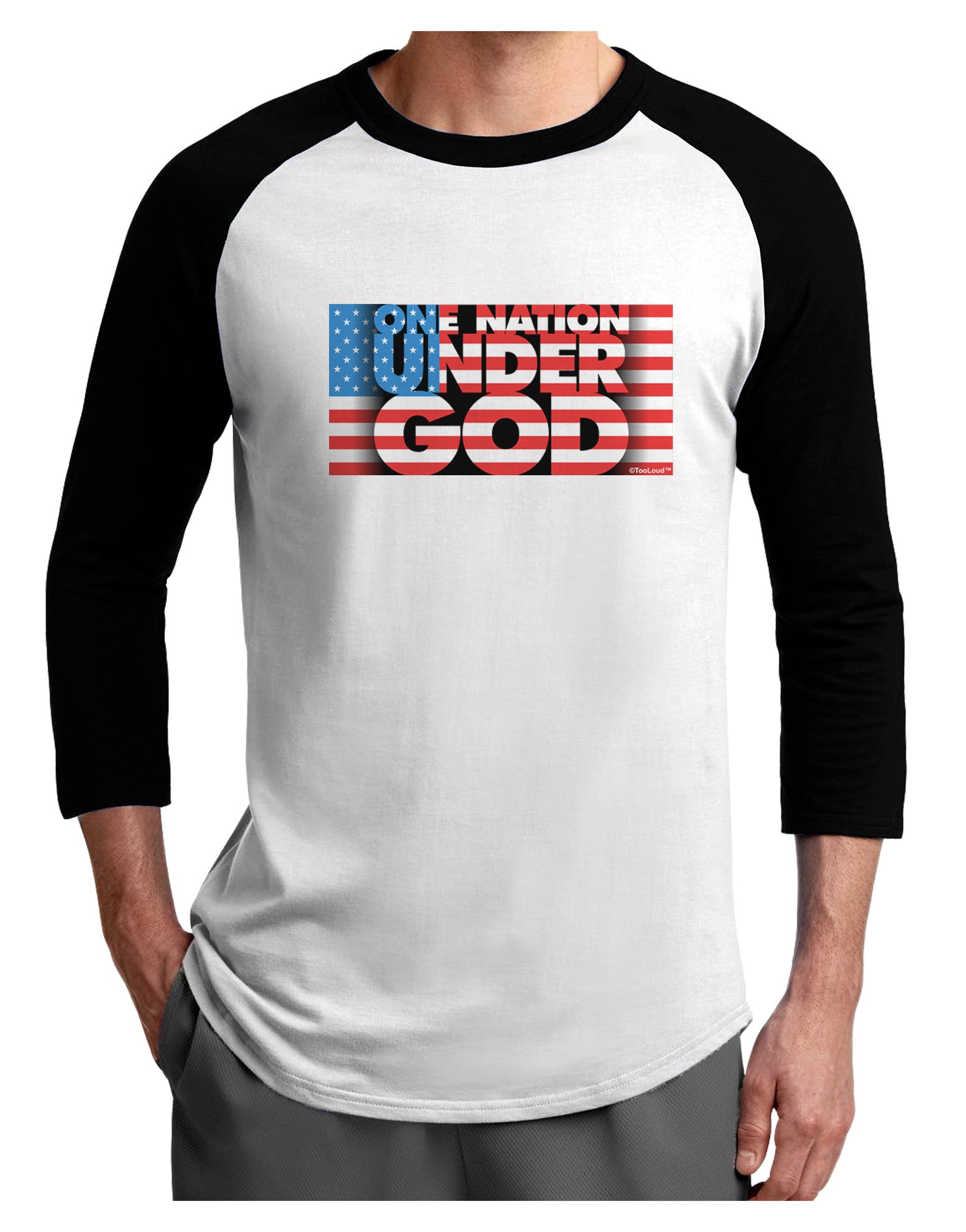 One Nation Under God Adult Raglan Shirt-Raglan Shirt-TooLoud-White-Black-X-Small-Davson Sales