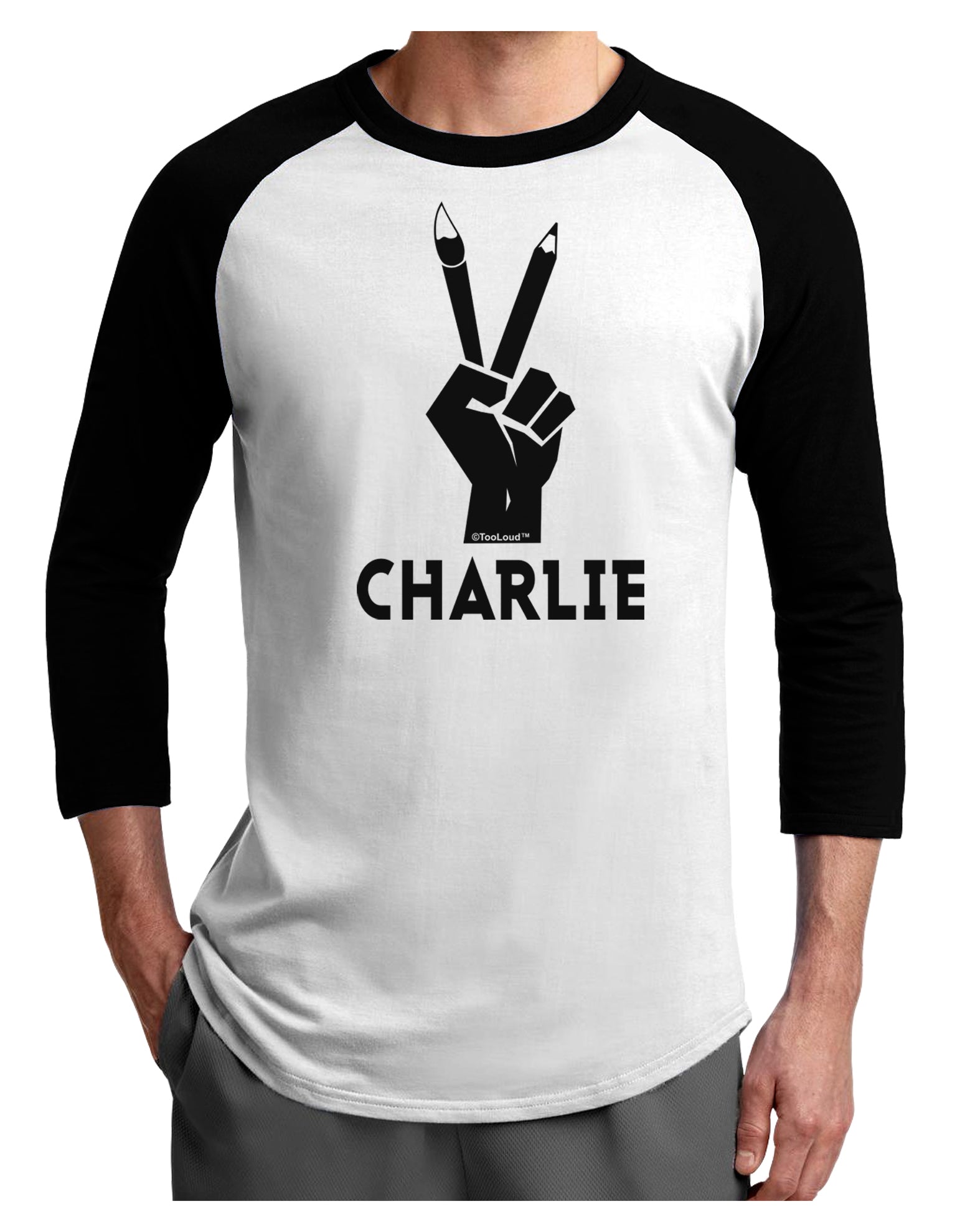 Hand Peace Sign - Charlie Design Adult Raglan Shirt by TooLoud-TooLoud-White-Black-X-Small-Davson Sales
