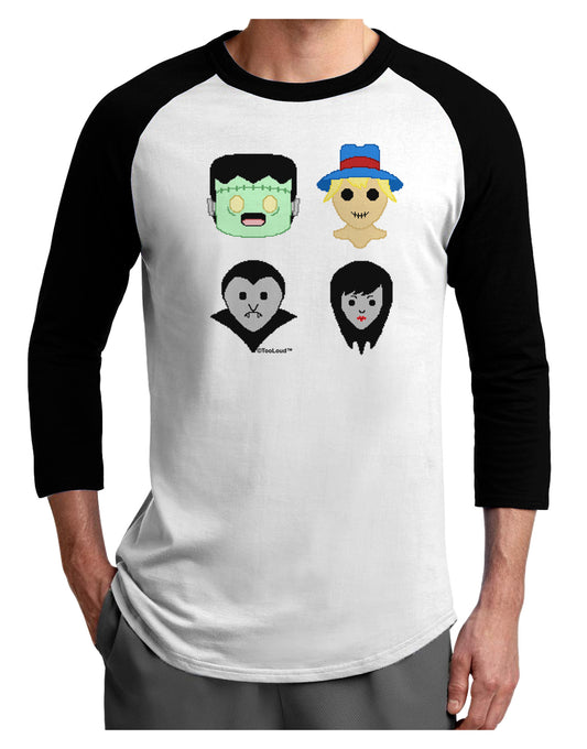 Cute Pixel Monsters Adult Raglan Shirt-TooLoud-White-Black-X-Small-Davson Sales