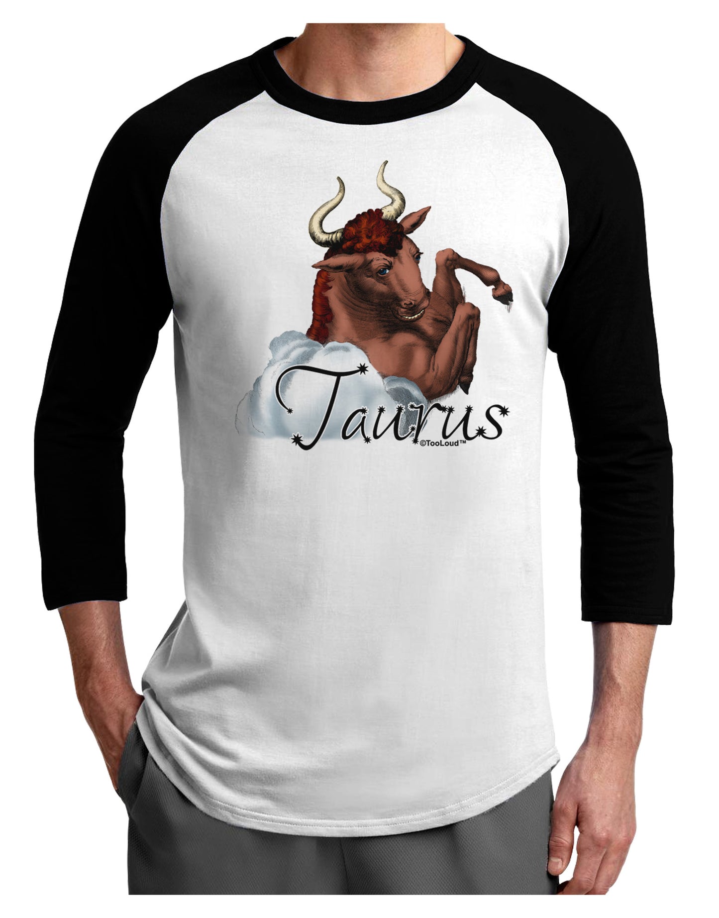 Taurus Color Illustration Adult Raglan Shirt-TooLoud-White-Black-X-Small-Davson Sales