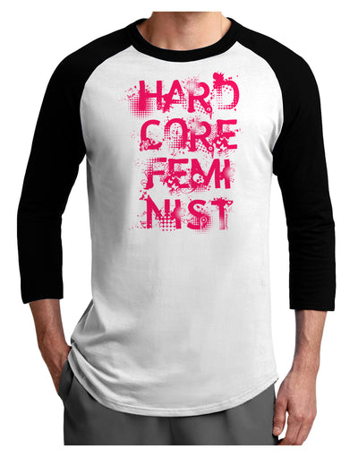 Hardcore Feminist - Pink Adult Raglan Shirt-TooLoud-White-Black-X-Small-Davson Sales