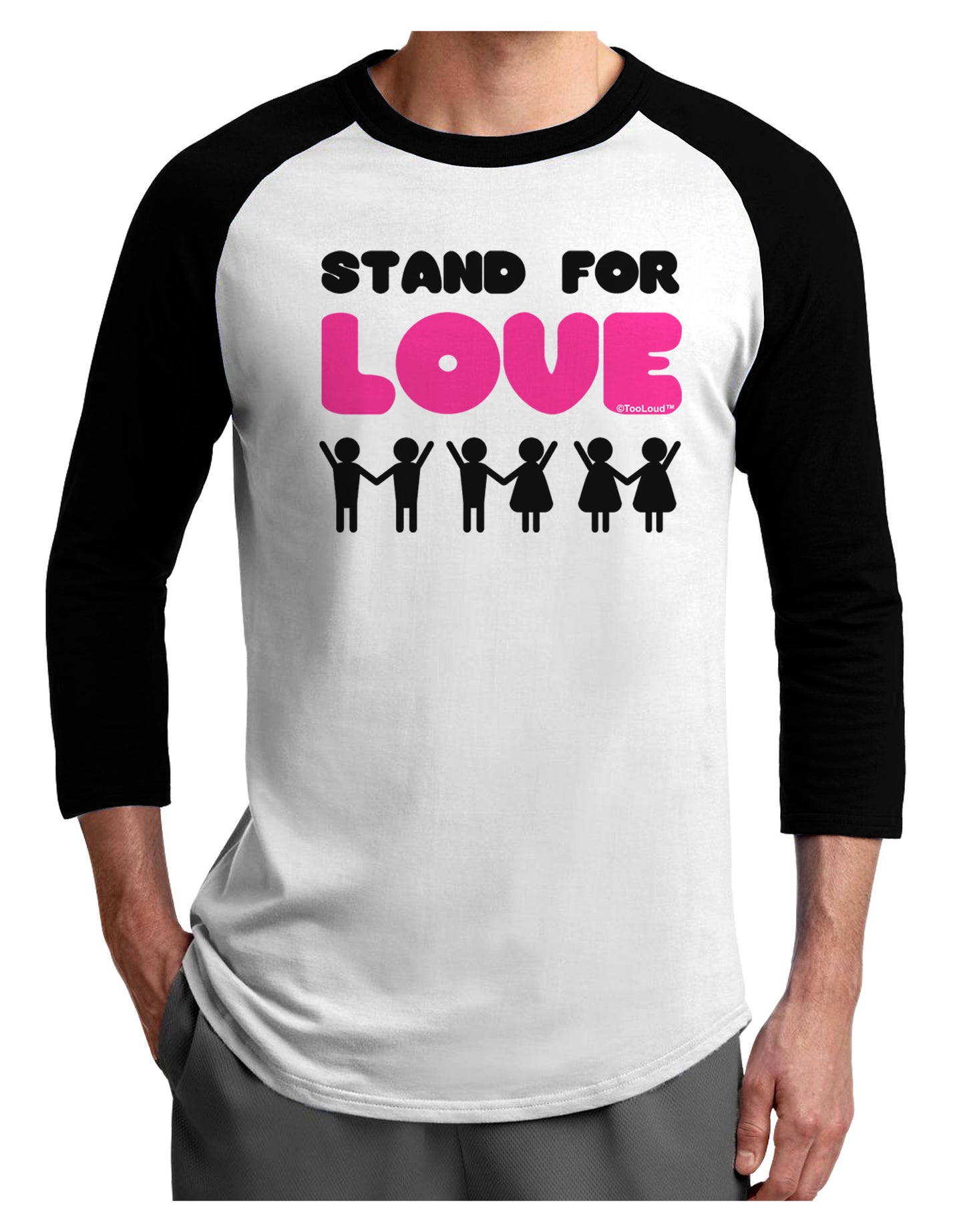 Stand For Love Pink Adult Raglan Shirt-TooLoud-White-Black-X-Small-Davson Sales