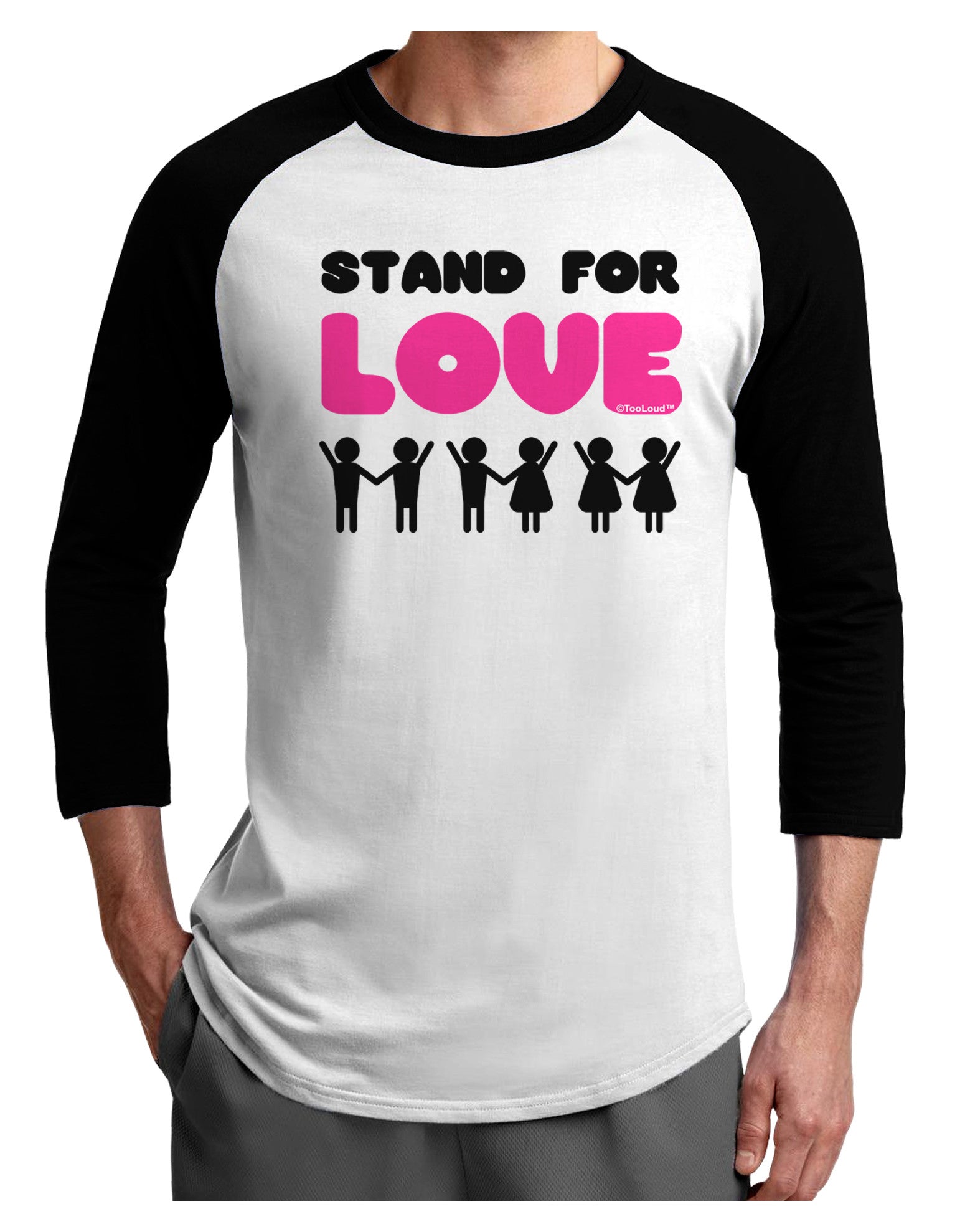 Stand For Love Pink Adult Raglan Shirt-TooLoud-White-Black-X-Small-Davson Sales
