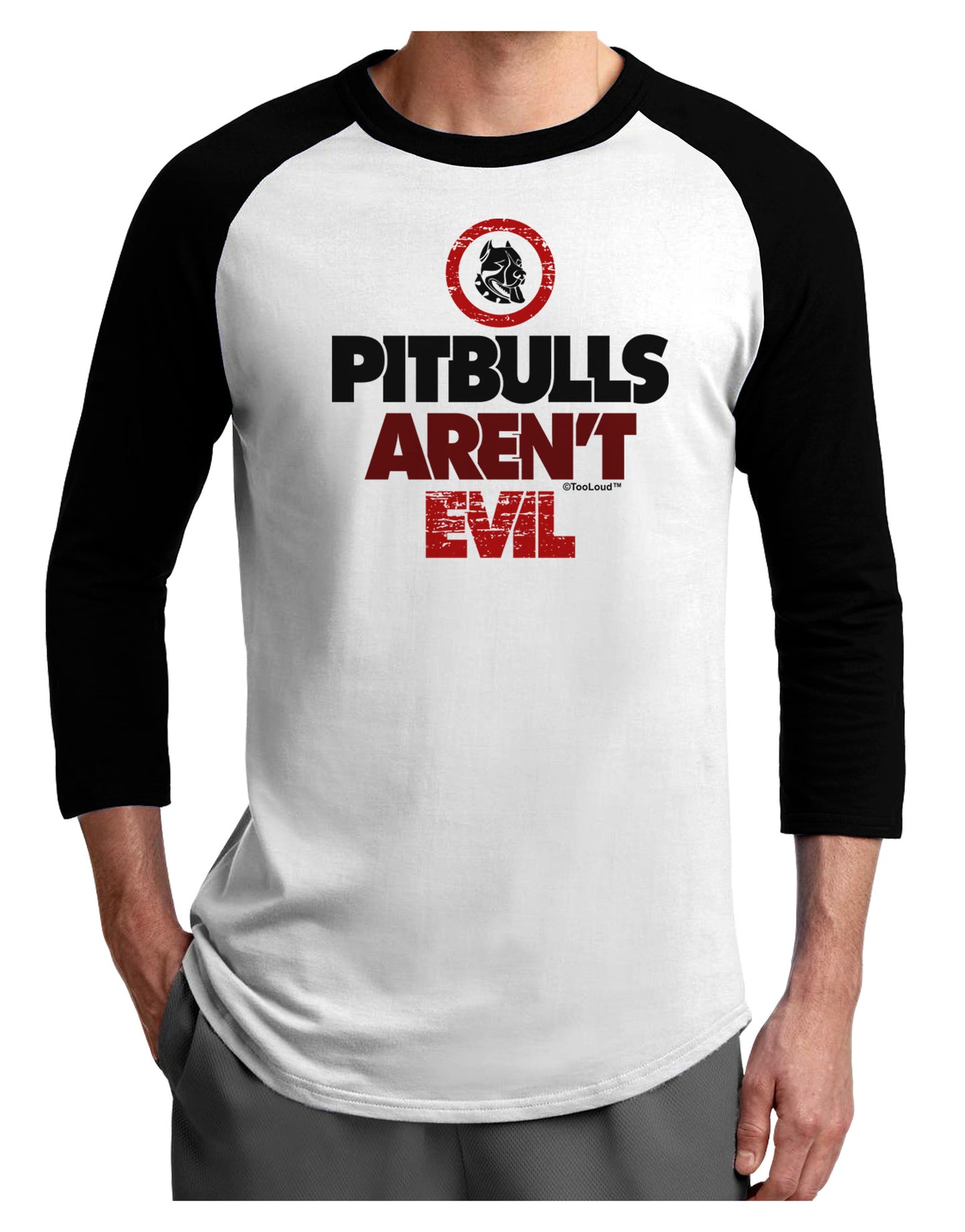 Distressed Pitbulls Aren't Evil Adult Raglan Shirt-TooLoud-White-Black-X-Small-Davson Sales