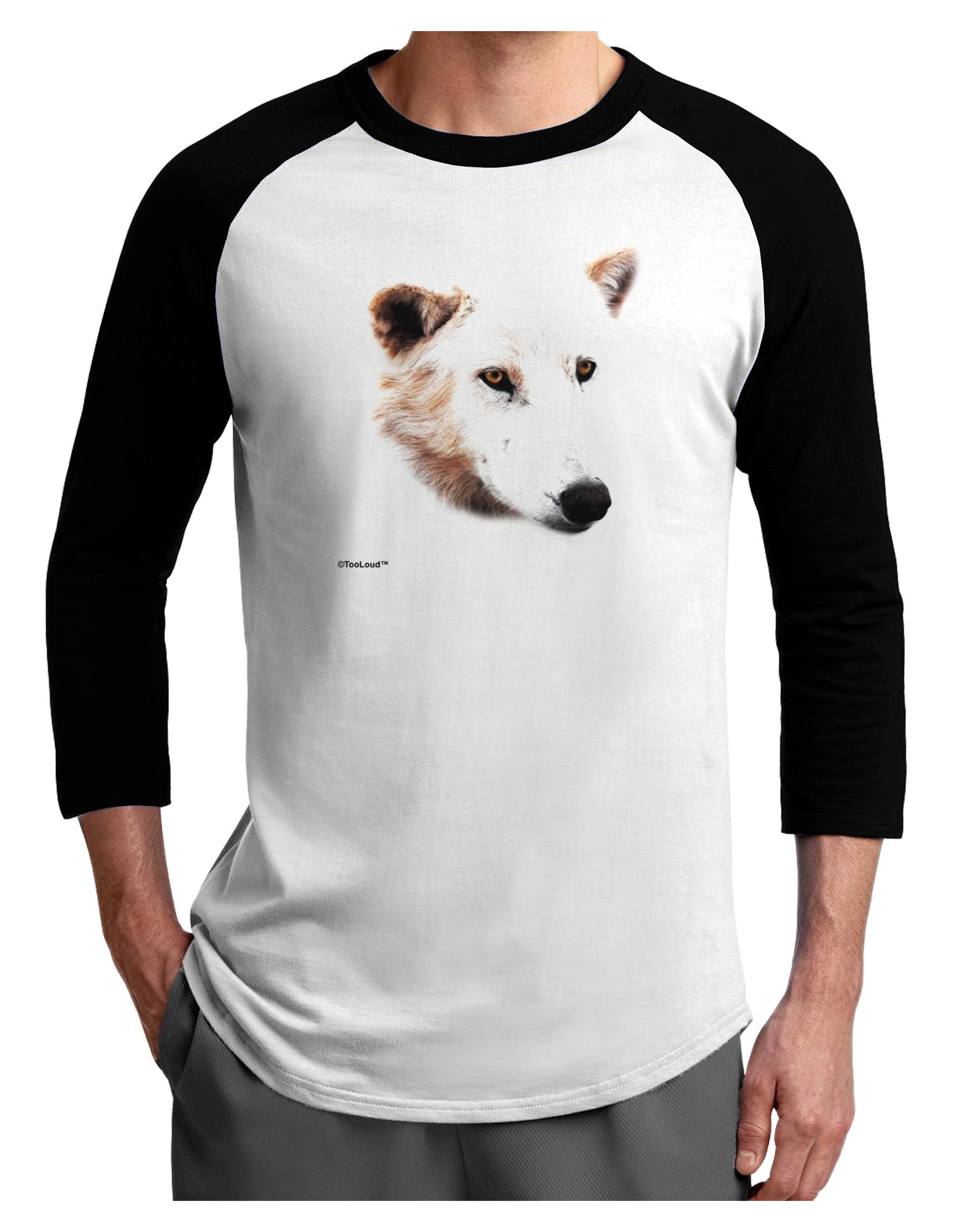 White Wolf Head Cutout Adult Raglan Shirt-Raglan Shirt-TooLoud-White-Black-X-Small-Davson Sales