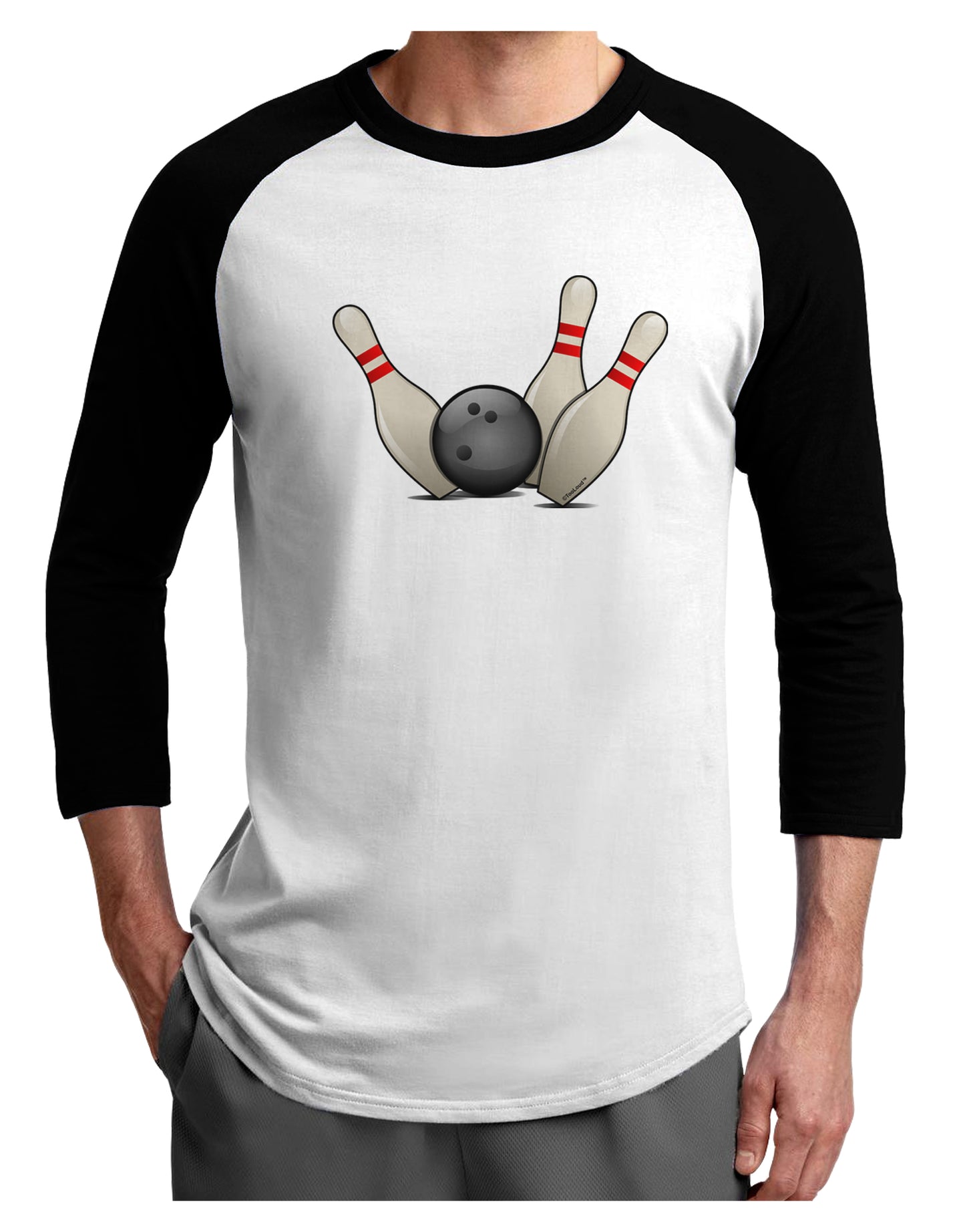 Bowling Ball with Pins Adult Raglan Shirt-Raglan Shirt-TooLoud-White-Black-X-Small-Davson Sales