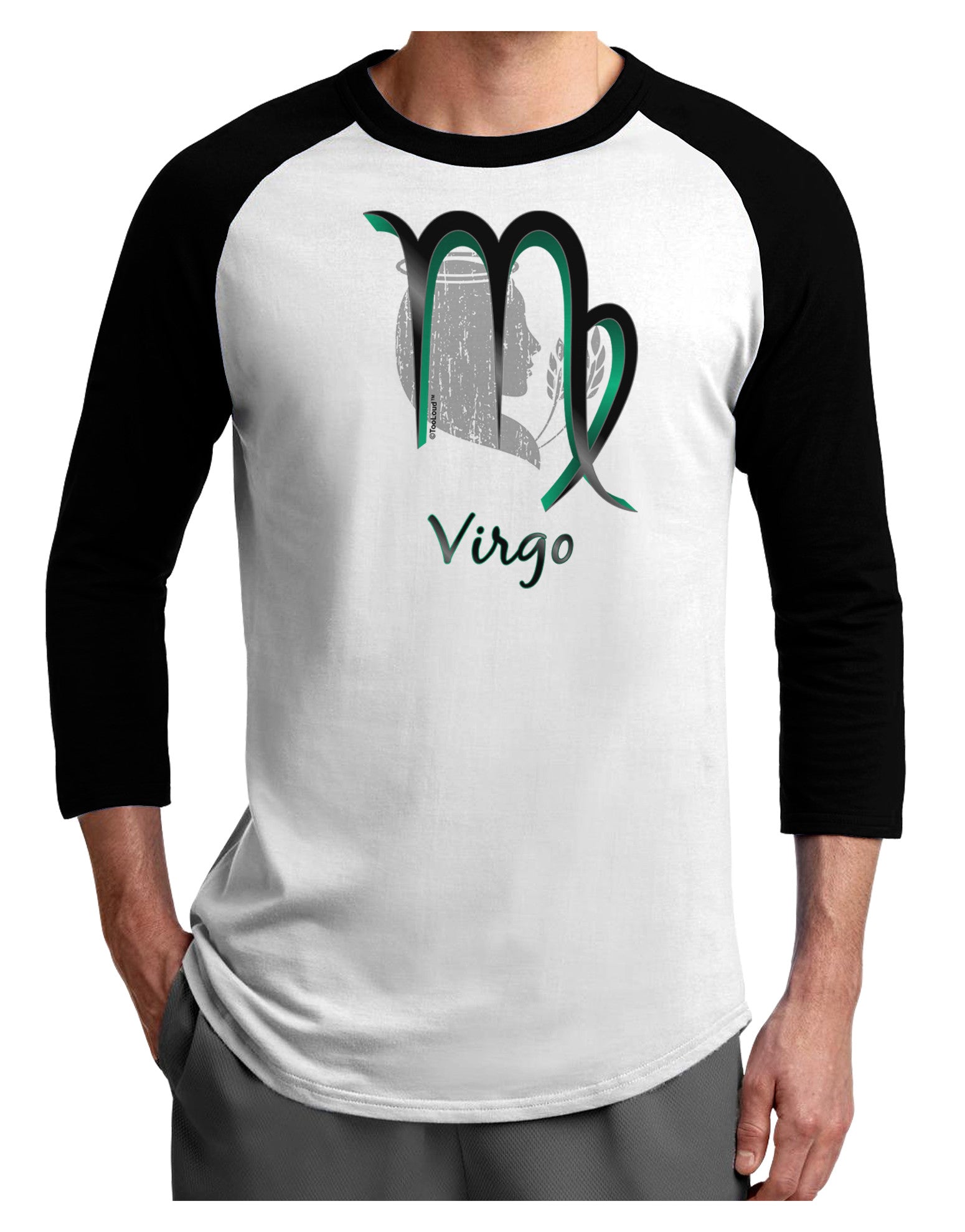 Virgo Symbol Adult Raglan Shirt-TooLoud-White-Black-X-Small-Davson Sales