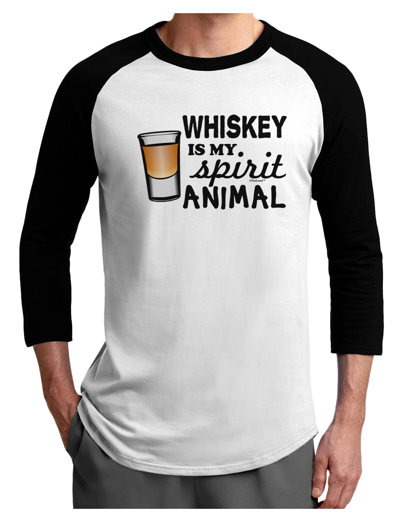 TooLoud Whiskey Is My Spirit Animal Adult Raglan Shirt-Raglan Shirt-TooLoud-White-Black-X-Small-Davson Sales