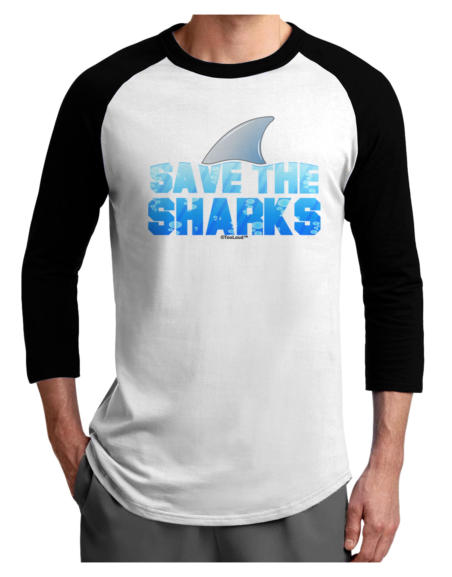 Save The Sharks - Fin Color Adult Raglan Shirt by TooLoud-TooLoud-White-Black-X-Small-Davson Sales
