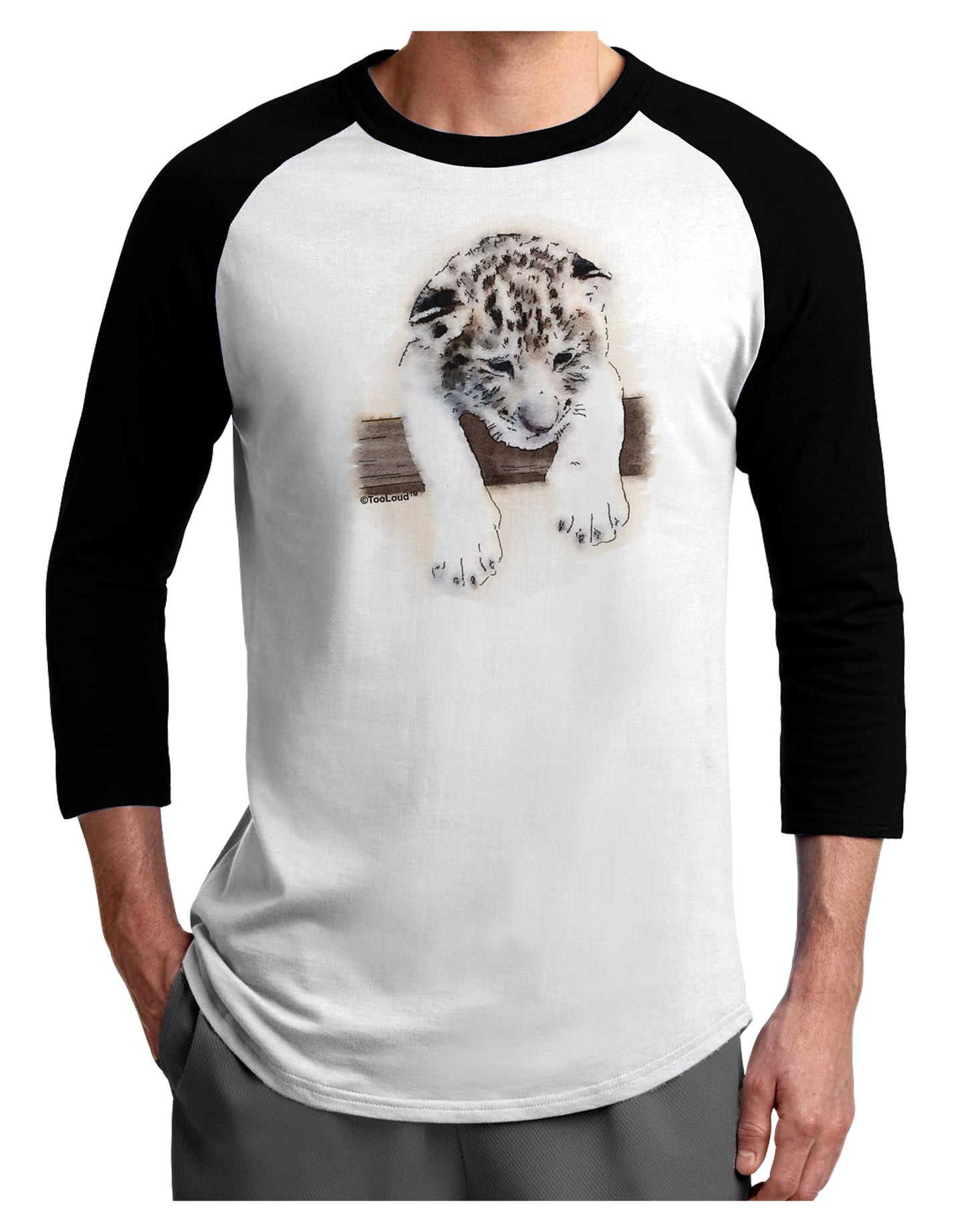 Leopard Cub Adult Raglan Shirt-TooLoud-White-Black-X-Small-Davson Sales