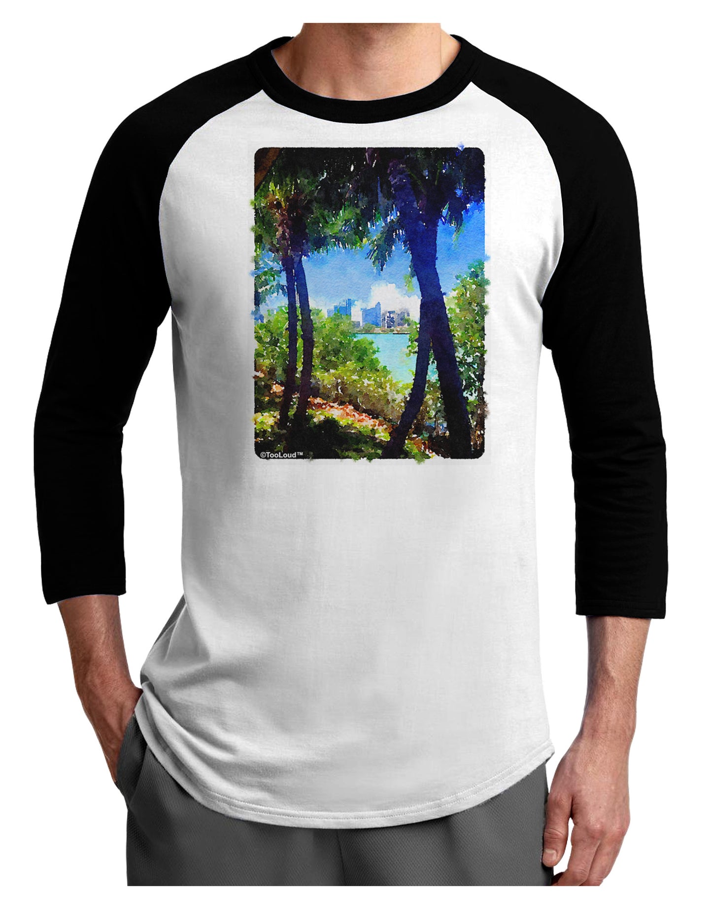 Tropical Skyline Adult Raglan Shirt-TooLoud-White-Black-X-Small-Davson Sales
