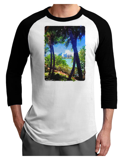 Tropical Skyline Adult Raglan Shirt-TooLoud-White-Black-X-Small-Davson Sales