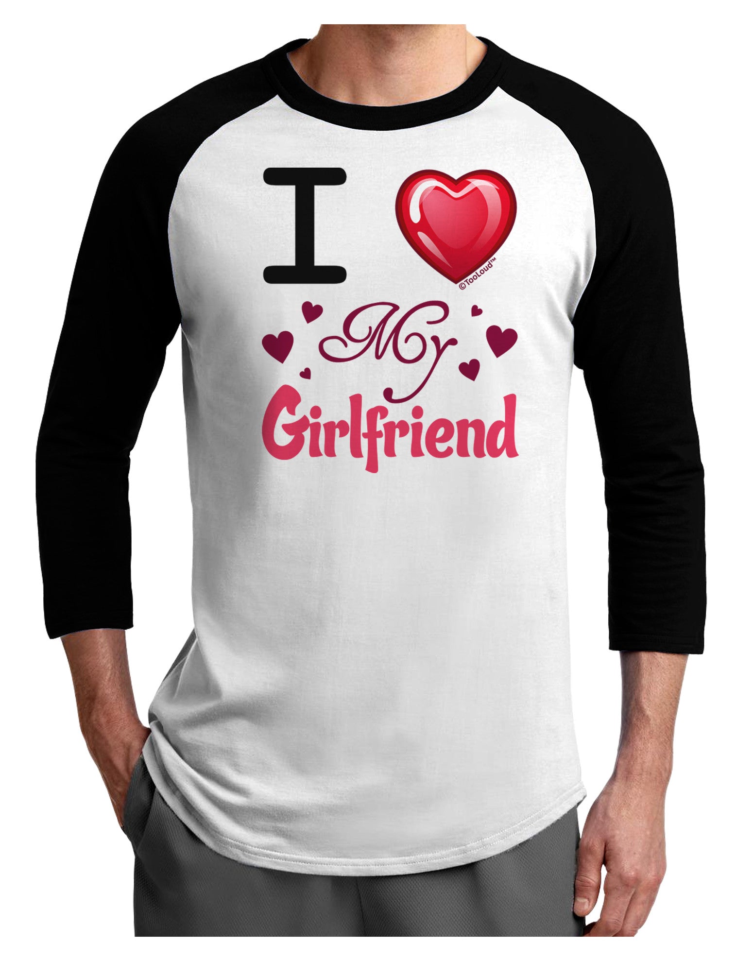 I Love Heart My Girlfriend Adult Raglan Shirt-Raglan Shirt-TooLoud-White-Black-X-Small-Davson Sales