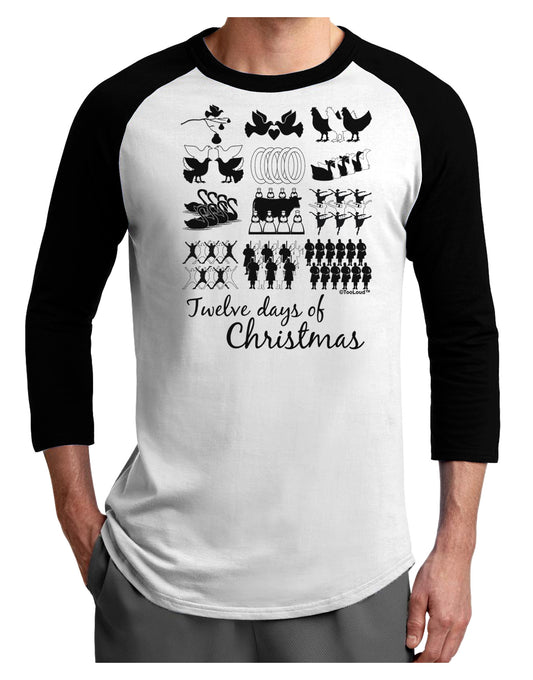 TooLoud Twelve Days of Christmas Text Adult Raglan Shirt-TooLoud-White-Black-X-Small-Davson Sales