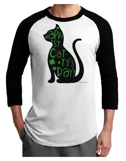 Happy St. Catty's Day - St. Patrick's Day Cat Adult Raglan Shirt by TooLoud-Mens T-Shirt-TooLoud-White-Black-X-Small-Davson Sales