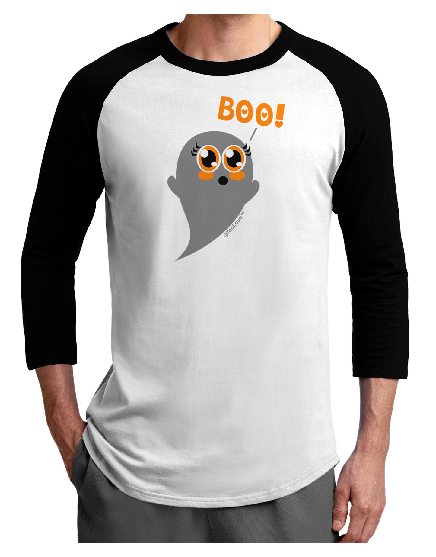 Cute Boo Ghost Adult Raglan Shirt-Raglan Shirt-TooLoud-White-Black-X-Small-Davson Sales