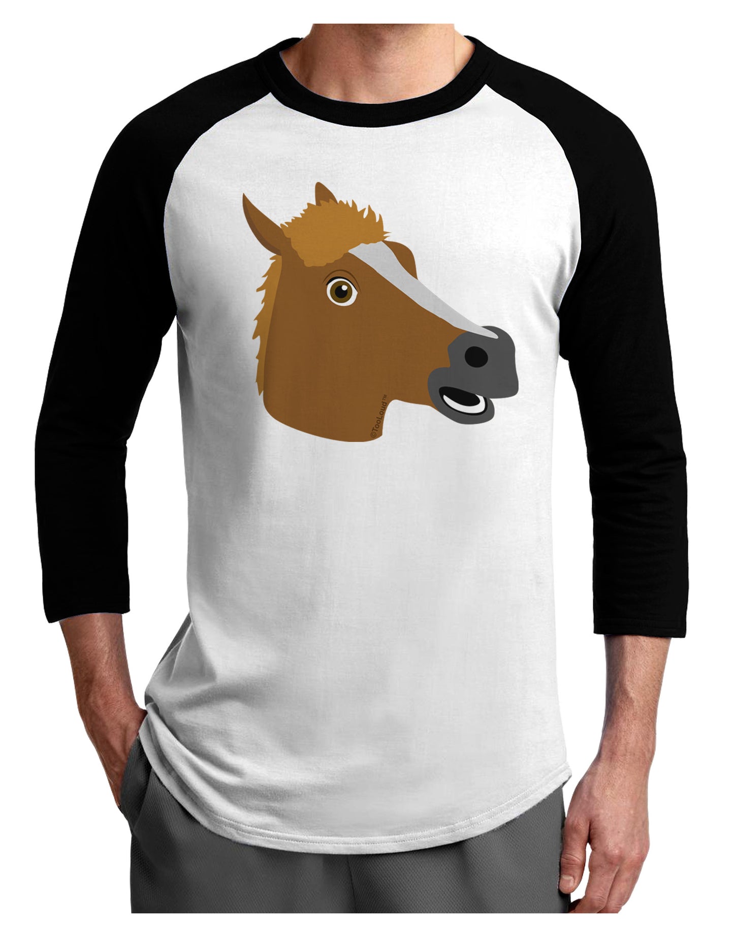 Silly Cartoon Horse Head Adult Raglan Shirt-Raglan Shirt-TooLoud-White-Black-X-Small-Davson Sales