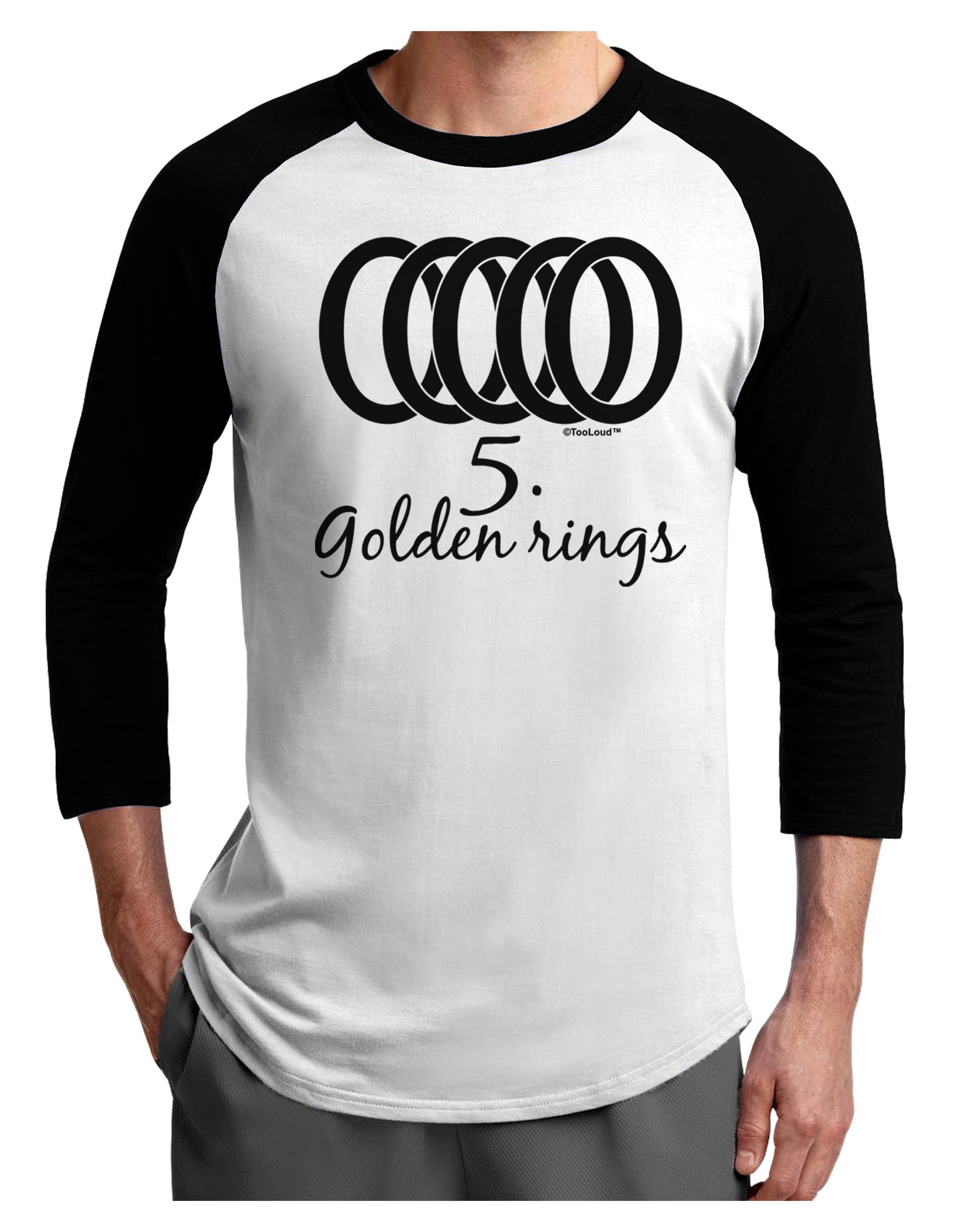 Five Golden Rings Text Adult Raglan Shirt-TooLoud-White-Black-X-Small-Davson Sales