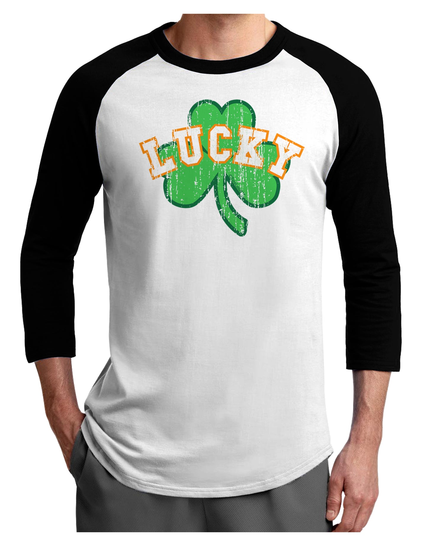 Lucky Shamrock Design Distressed Adult Raglan Shirt by TooLoud-TooLoud-White-Black-X-Small-Davson Sales