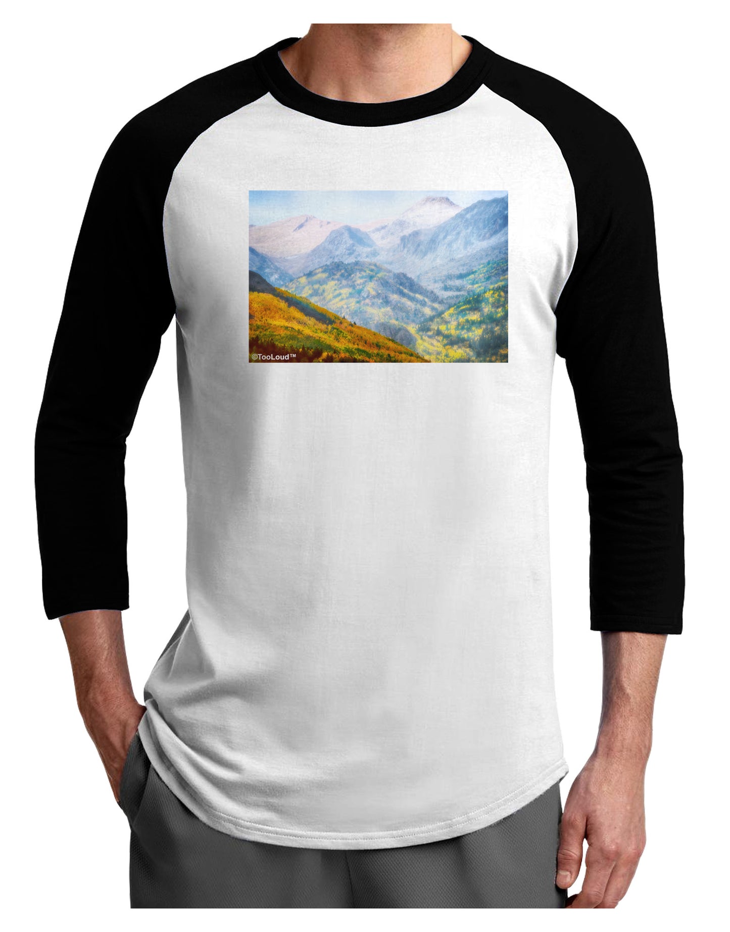Colorado Fog Mountains Adult Raglan Shirt-Raglan Shirt-TooLoud-White-Black-X-Small-Davson Sales