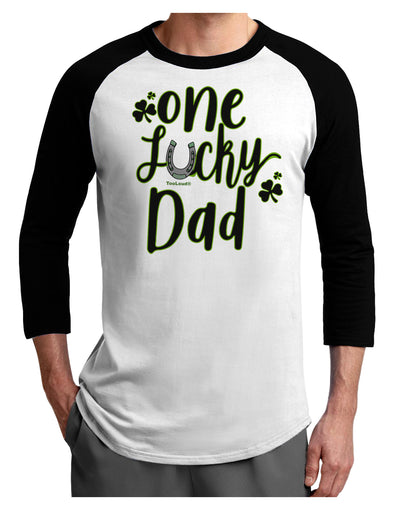 One Lucky Dad Shamrock Adult Raglan Shirt White Black 3XL Tooloud