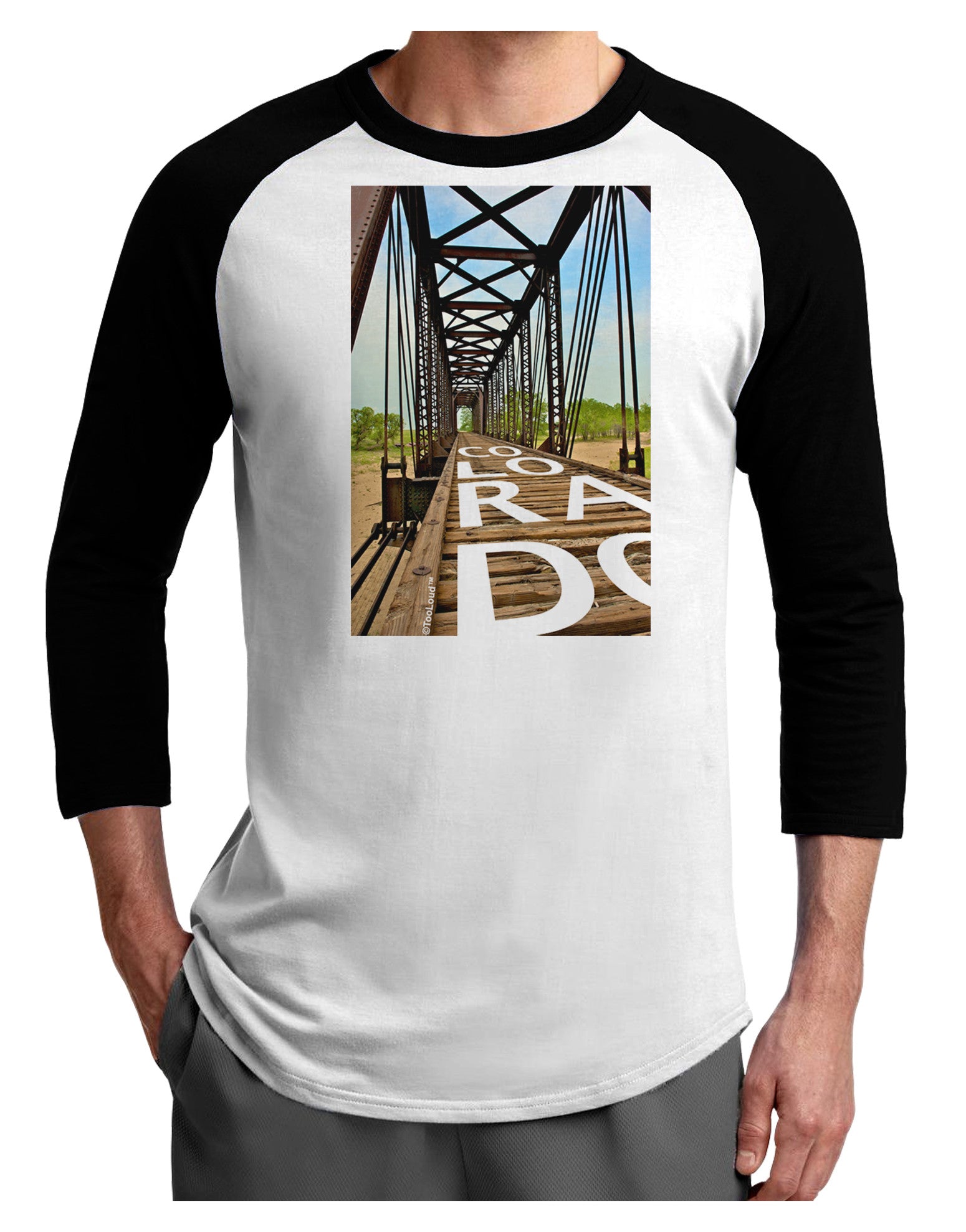 Colorado Bridge Text Adult Raglan Shirt-TooLoud-White-Black-X-Small-Davson Sales