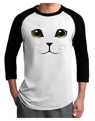 TooLoud Yellow Amber-Eyed Cute Cat Face Adult Raglan Shirt-TooLoud-White-Black-X-Small-Davson Sales