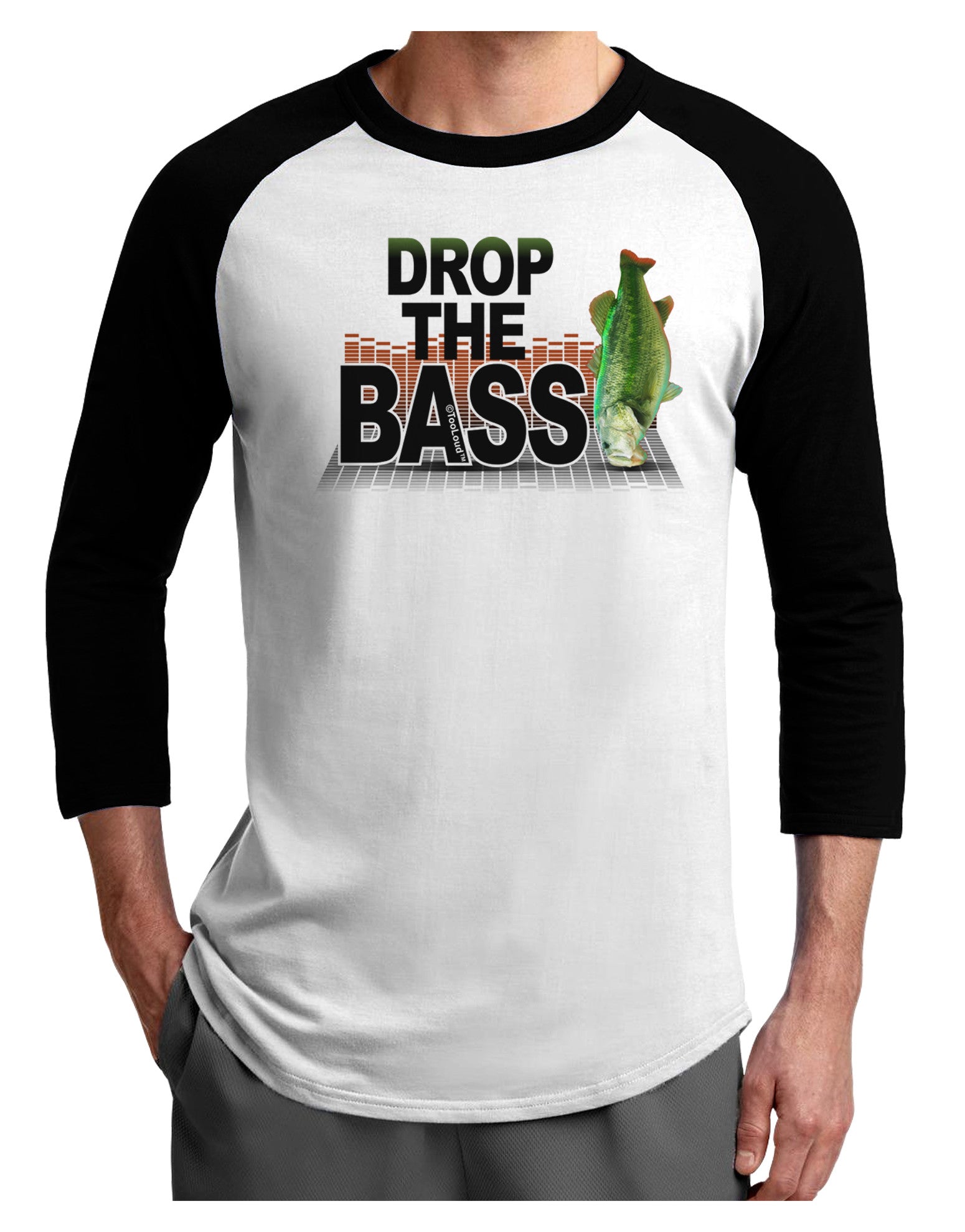 Drop The Bass Fish Adult Raglan Shirt-Raglan Shirt-TooLoud-White-Black-X-Small-Davson Sales