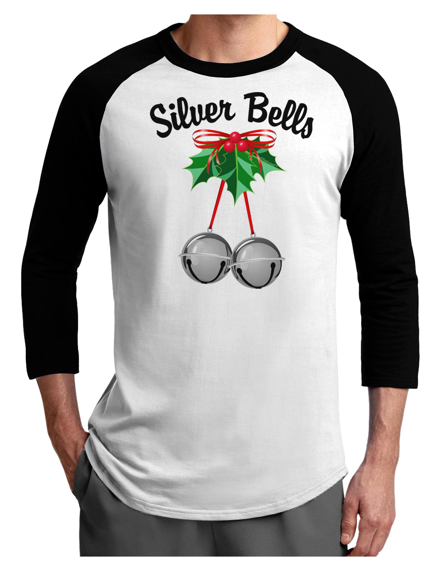 Silver Bells Adult Raglan Shirt by-Raglan Shirt-TooLoud-White-Black-X-Small-Davson Sales