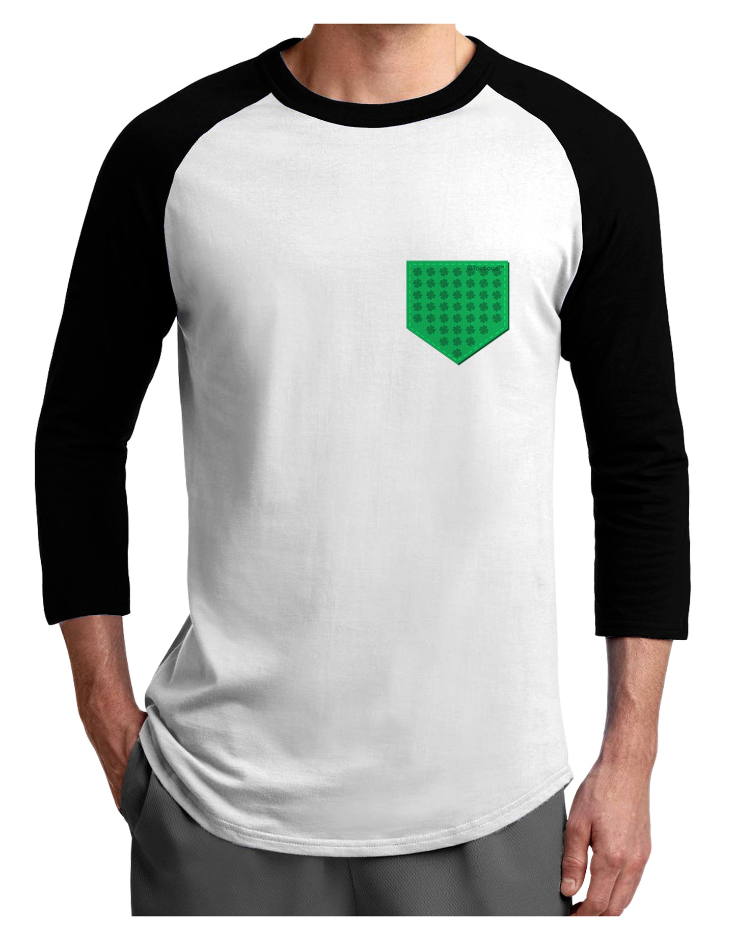 Faux Pocket Shamrock Pattern Adult Raglan Shirt by TooLoud-TooLoud-White-Black-X-Small-Davson Sales