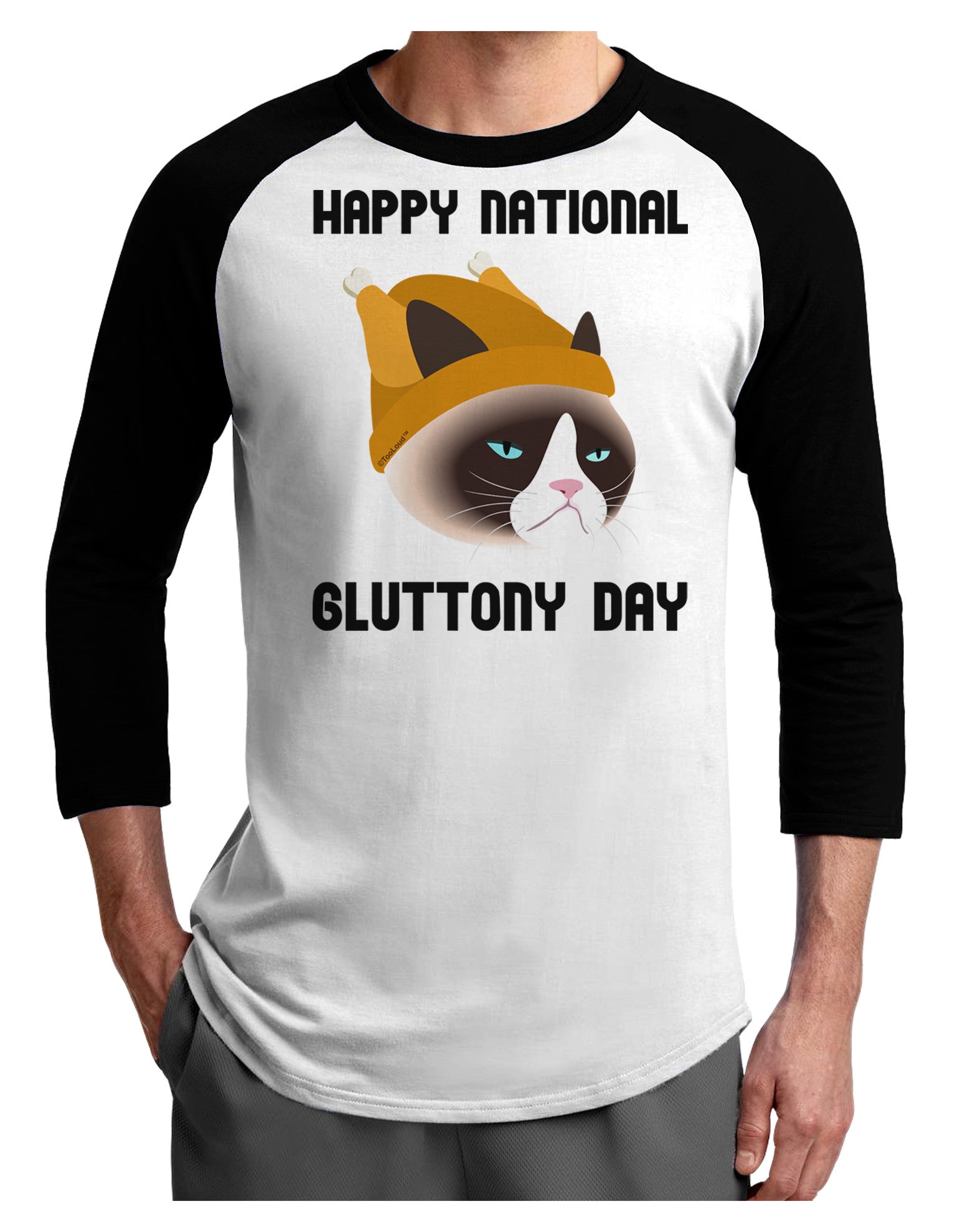 Gluttony Day Disgruntled Cat Adult Raglan Shirt by-Raglan Shirt-TooLoud-White-Black-X-Small-Davson Sales