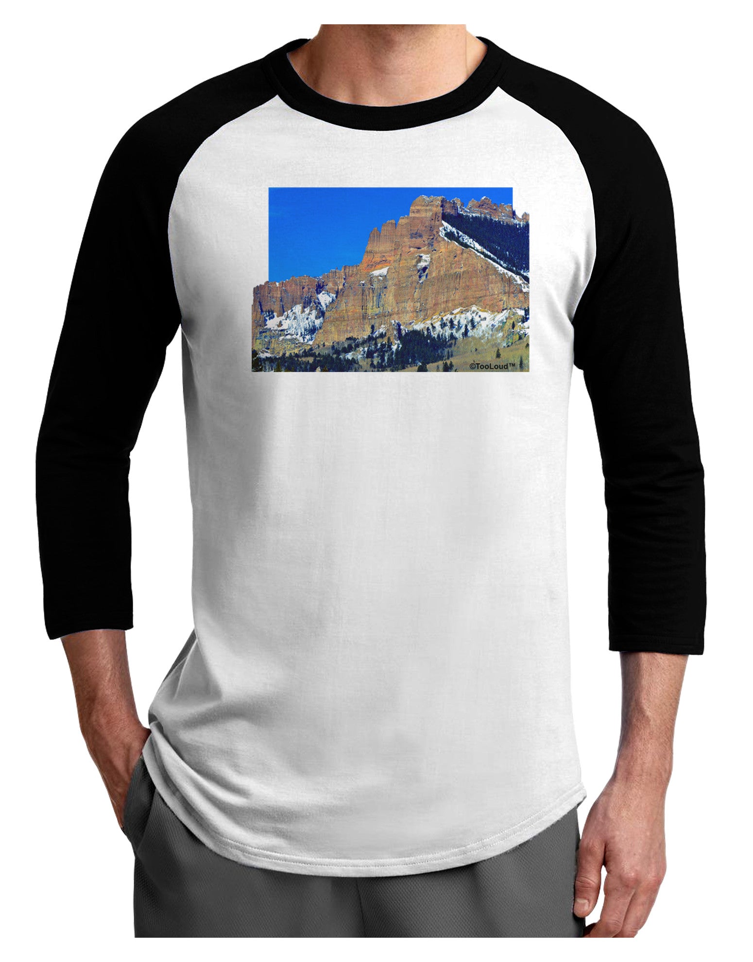 Colorado Snowy Mountains Cutout Adult Raglan Shirt-Raglan Shirt-TooLoud-White-Black-X-Small-Davson Sales