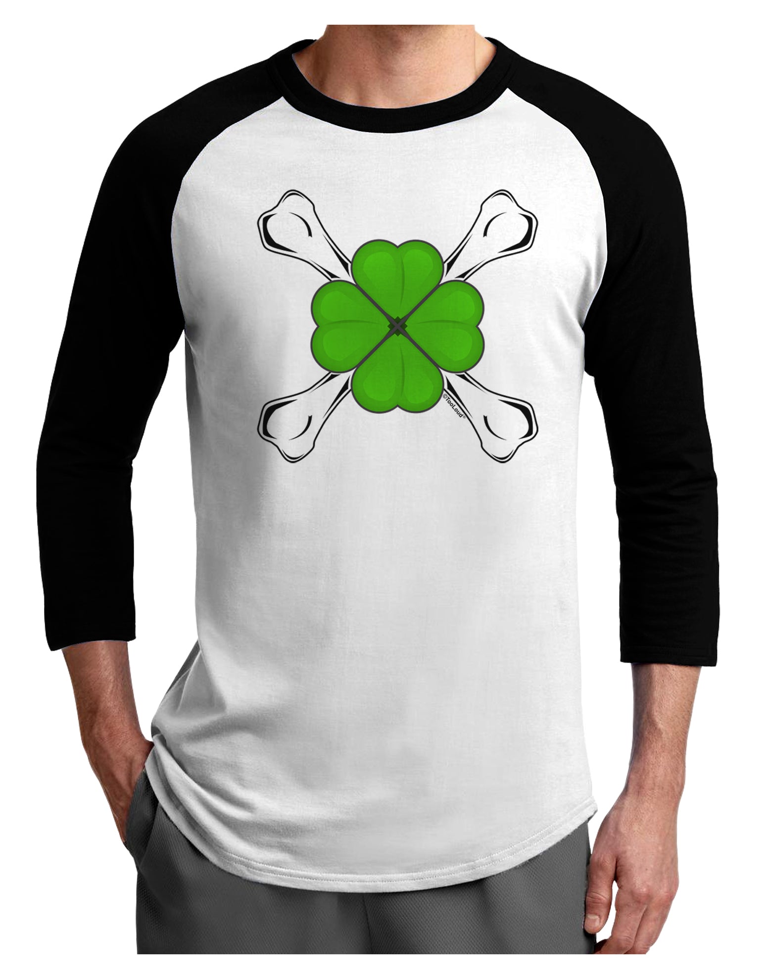 Clover and Crossbones Adult Raglan Shirt by TooLoud-TooLoud-White-Black-X-Small-Davson Sales