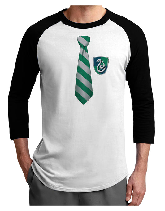 TooLoud Wizard Tie Green and Silver Adult Raglan Shirt-TooLoud-White-Black-X-Small-Davson Sales
