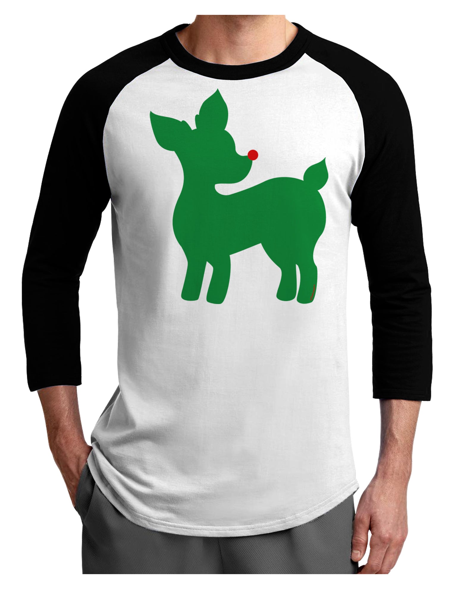 Cute Red and Green Rudolph - Christmas Adult Raglan Shirt by TooLoud-TooLoud-White-Black-X-Small-Davson Sales