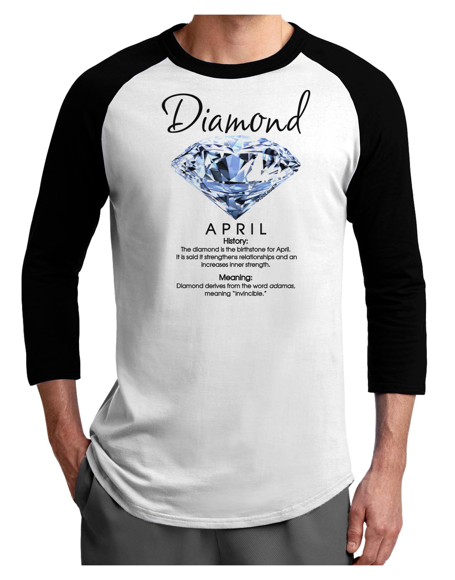 Birthstone Diamond Adult Raglan Shirt-Raglan Shirt-TooLoud-White-Black-X-Small-Davson Sales