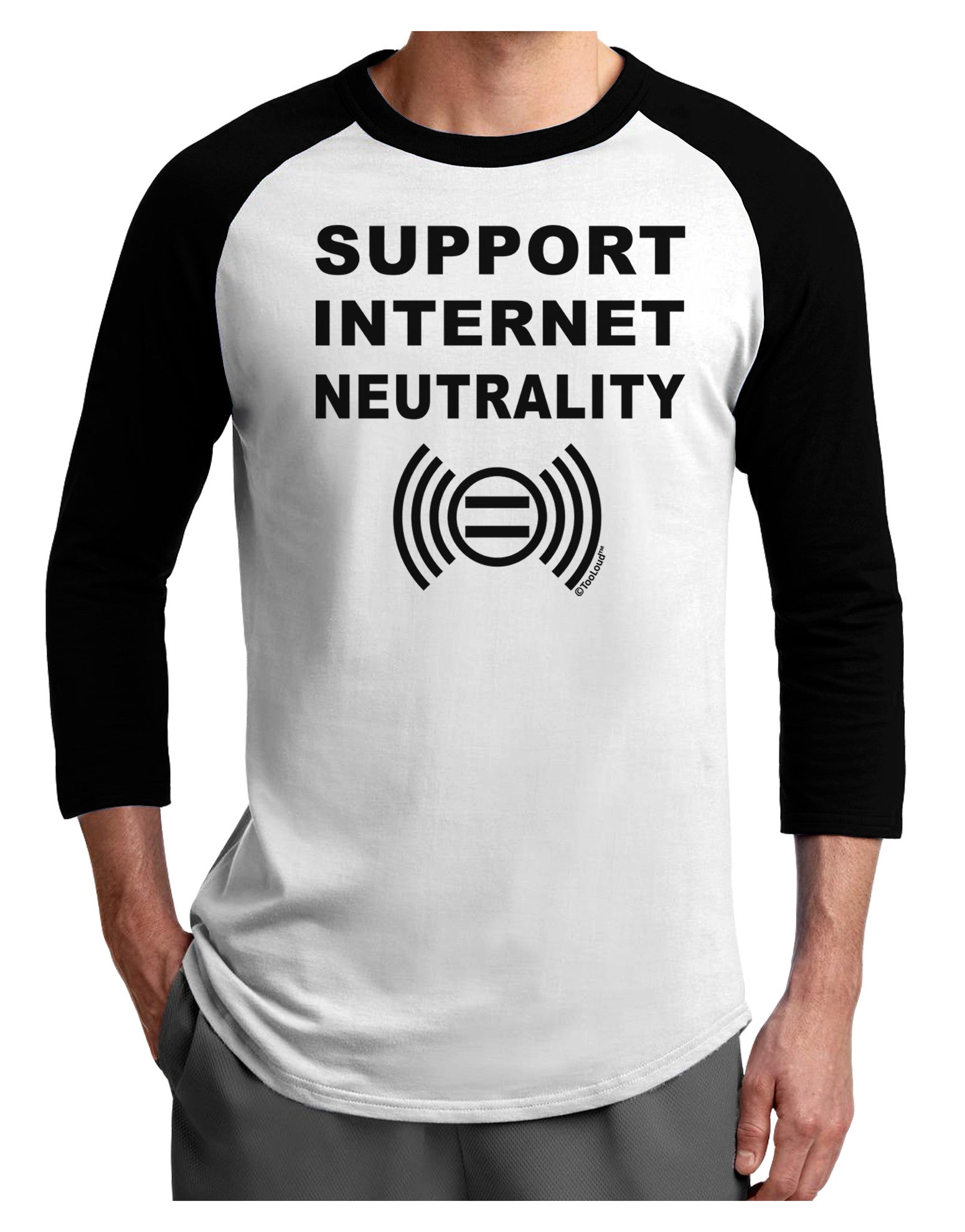Support Internet Neutrality Adult Raglan Shirt-TooLoud-White-Black-X-Small-Davson Sales