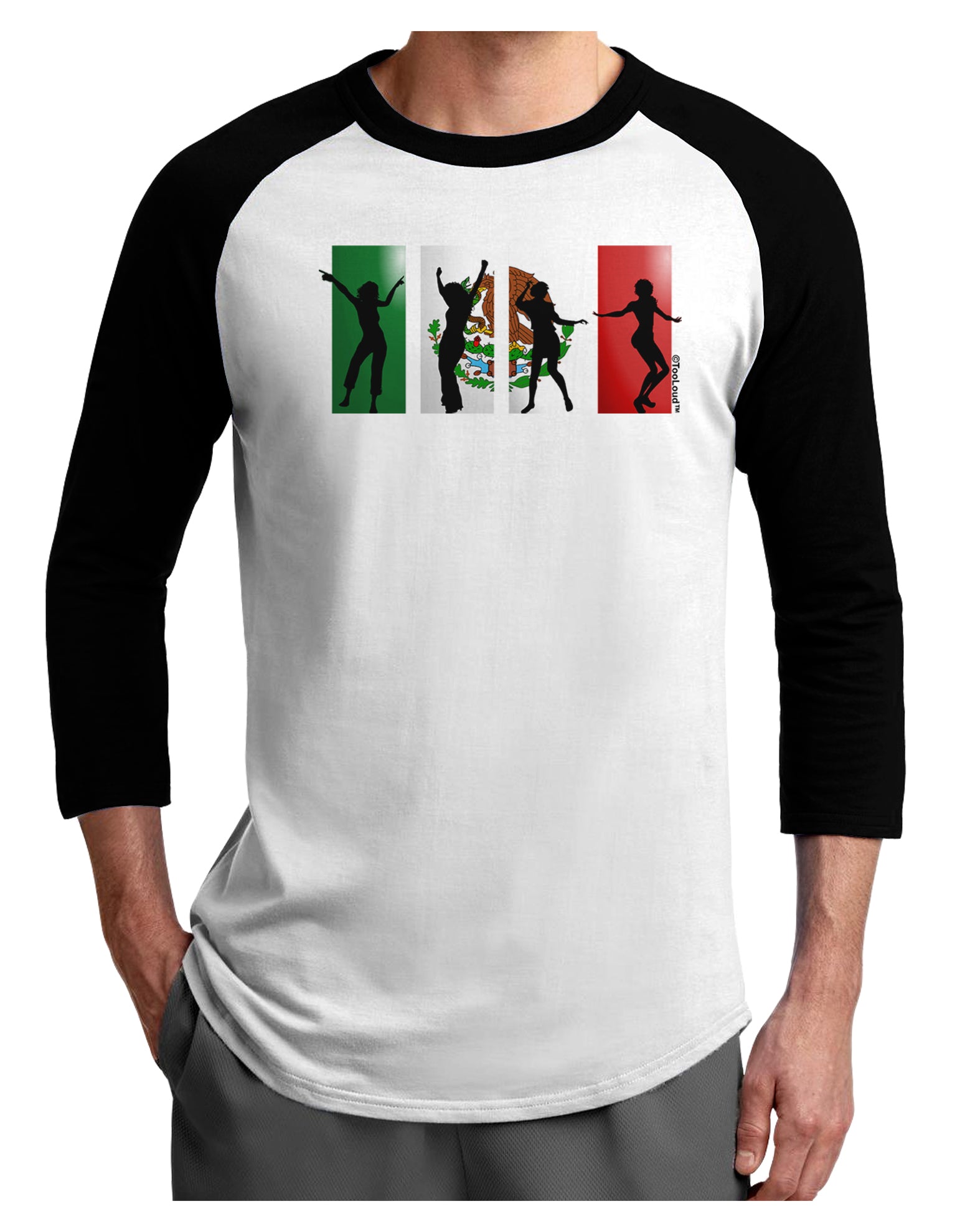 Mexican Flag - Dancing Silhouettes Adult Raglan Shirt by TooLoud-TooLoud-White-Black-X-Small-Davson Sales