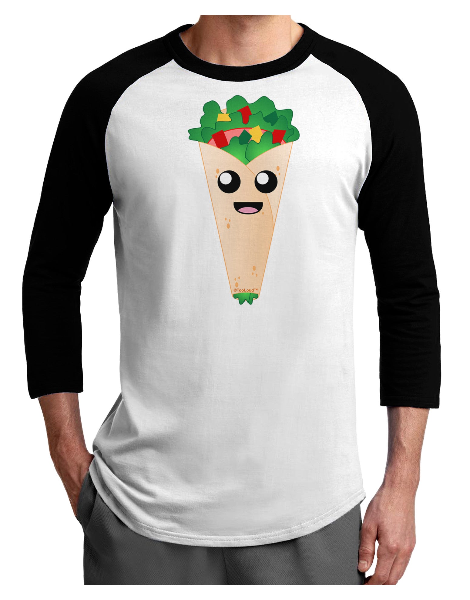 Cute Wrap Adult Raglan Shirt-TooLoud-White-Black-X-Small-Davson Sales