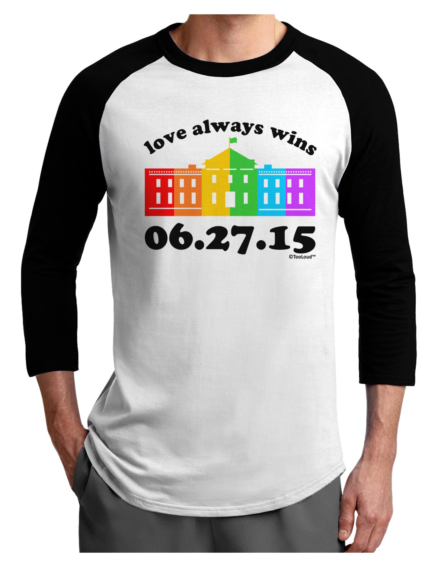 Love Always Wins with Date - Marriage Equality Adult Raglan Shirt-TooLoud-White-Black-X-Small-Davson Sales