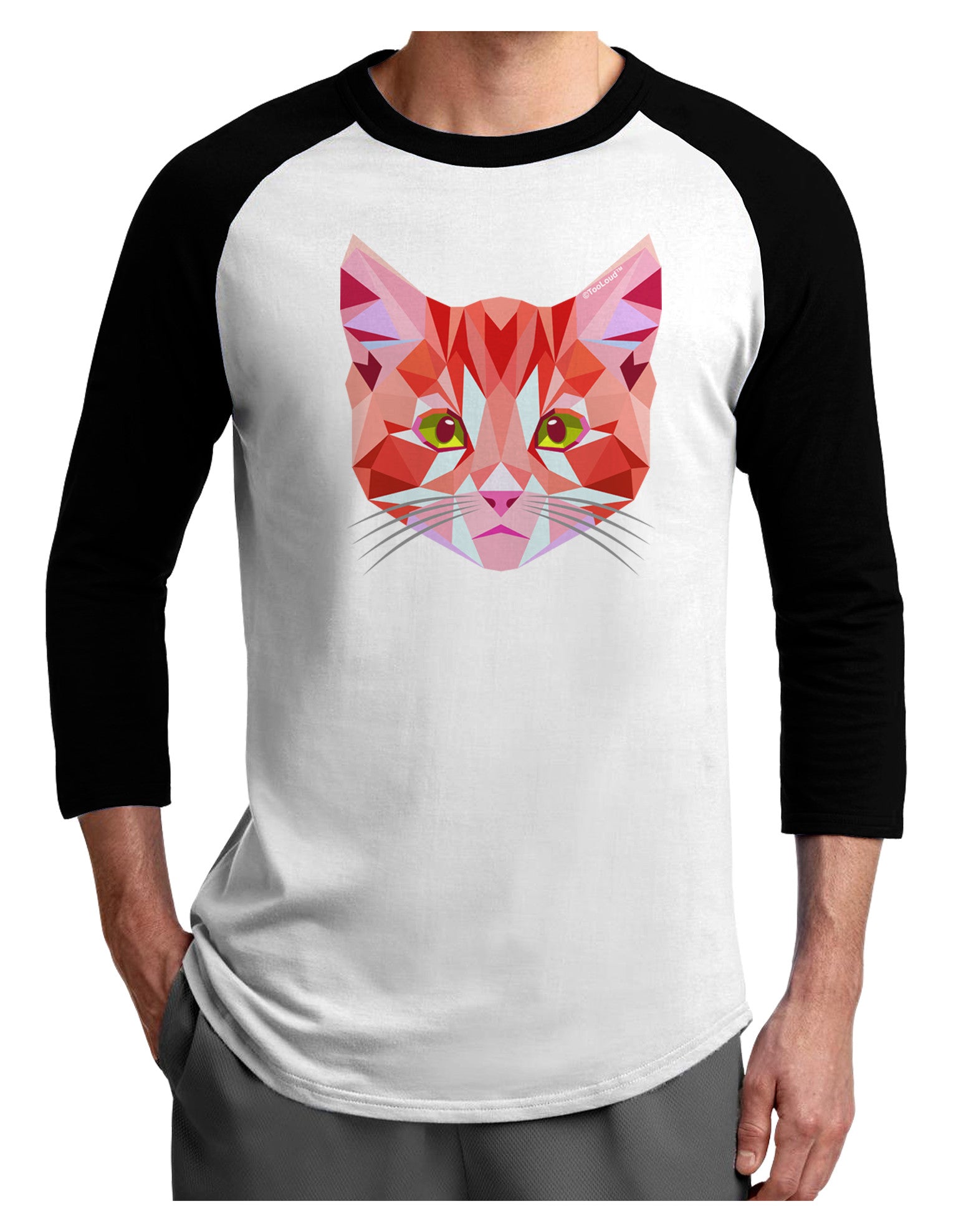 Geometric Kitty Red Adult Raglan Shirt-Raglan Shirt-TooLoud-White-Black-X-Small-Davson Sales