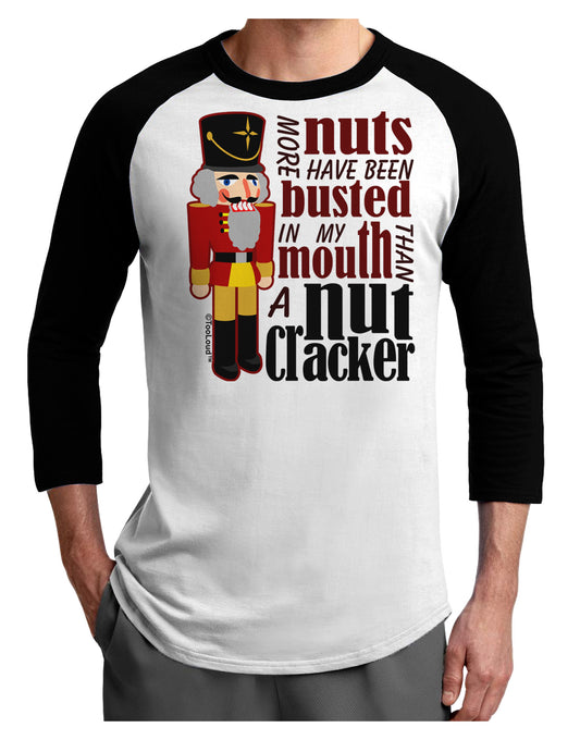 More Nuts Busted - My Mouth Adult Raglan Shirt by-Raglan Shirt-TooLoud-White-Black-X-Small-Davson Sales