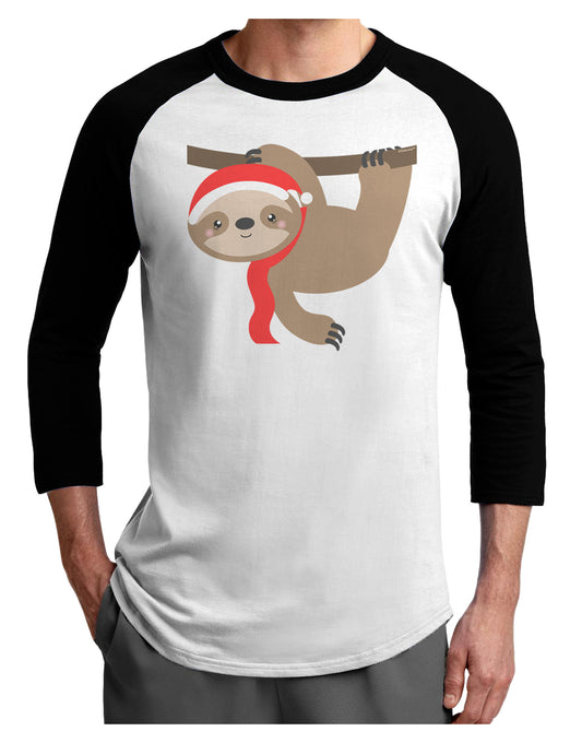 Cute Christmas Sloth with Santa Hat Adult Raglan Shirt-TooLoud-White-Black-X-Small-Davson Sales