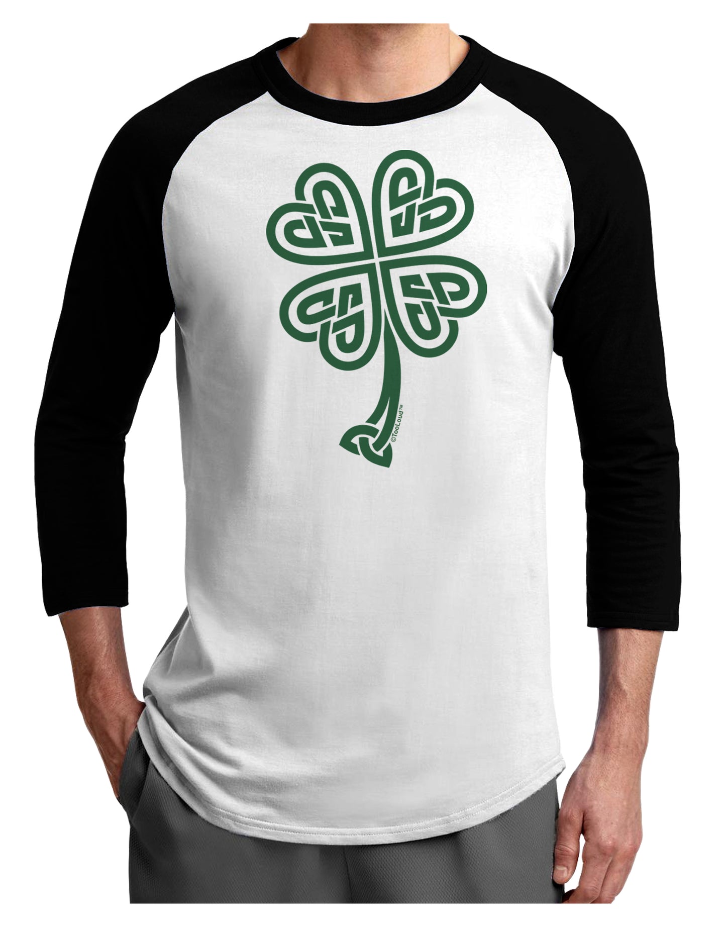 Celtic Knot 4 Leaf Clover St Patricks Adult Raglan Shirt-Raglan Shirt-TooLoud-White-Black-X-Small-Davson Sales