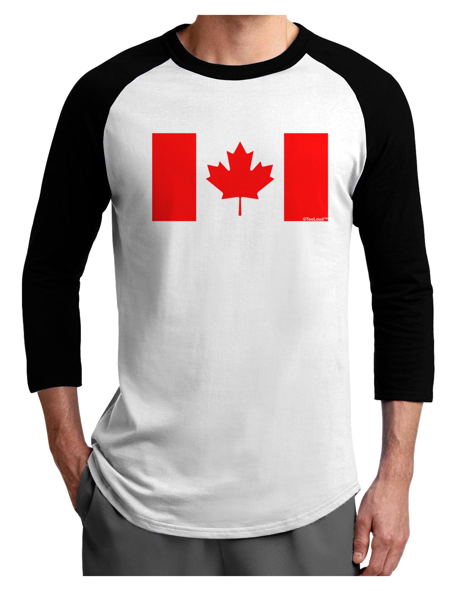 Canadian Flag Maple Leaf Colors Adult Raglan Shirt-TooLoud-White-Black-X-Small-Davson Sales